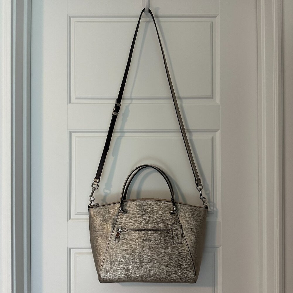COACH Metallic Leather Prairie Satchel Platinum 87686 Convertible Crossbody $328 - Picture 12 of 12